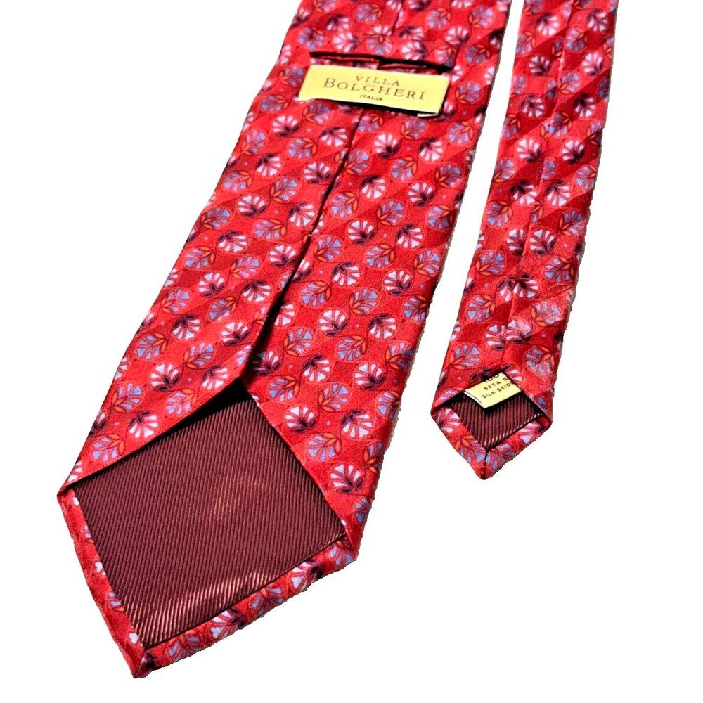 Villa Bolgheri Mens Designer Tie 100% Silk Woven Pink/Red Print Necktie ITALY